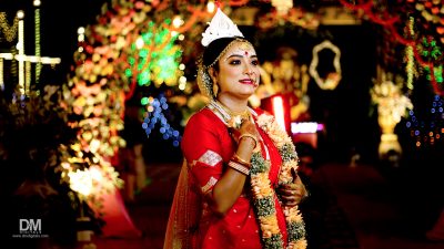 A Woman In A Red Wedding Sari Dress